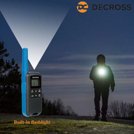 DC DECROSS 63 rācija bērniem un pieaugušajiem, 2 rāciju iepakojums līdz 8 km, PMR446 16 kanāli, VOX, lukturītis, IPX4, dāvana zēniem un meitenēm vecumā no 5, 6, 7, 8 gadiem, pārgājieni, kempings, uzlādējama baterija (zila)