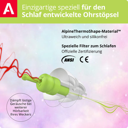 Alpine SleepSoft dzirdes aizsargausu aizbāžņi gulēšanai - slāpē krākšanu un uzlabo miegu - mīksts filtrs piemērots gulētājiem uz sāniem - hipoalerģisks materiāls - atkārtoti lietojami