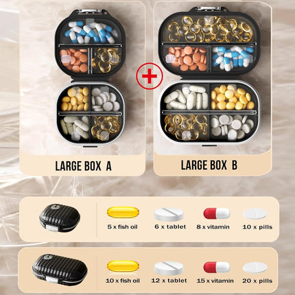 Ptyism 2 tablešu kastīšu iepakojums lietošanai ceļā (liels + mazs) 7 dienu tablešu kastītes lietošanai ceļā, ceļojumu tablešu kastītes, tablešu organizators ceļojumiem un ikdienas lietošanai u.c.
