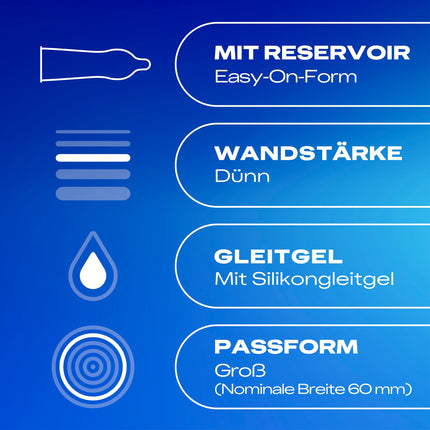 Durex Feeling XXL prezervatīvi – plāni prezervatīvi ar lielu piegriezumu un samitrināti ar silikona lubrikantu, caurspīdīgi, patīkama smarža – ērtai piegulšanai – 30 gab. iepakojumā (1 x 30 gab.)