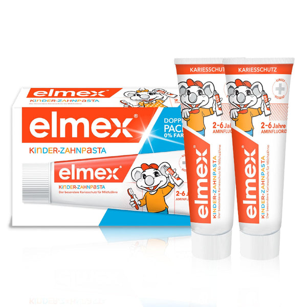 elmex bērnu zobu pasta 2-6 gadiem 2x50ml – bērniem draudzīga zobu tīrīšana ļoti efektīvai aizsardzībai pret kariesu – ar amīna fluorīdu trīskāršam aizsardzības mehānismam