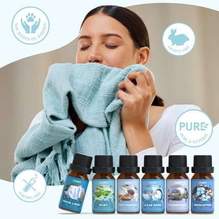 SALUBRITO tīro ēterisko eļļu komplekts, tīra aromterapijas smaržu eļļa difuzoriem, sveču gatavošanai, tīra kokvilna, svaigs lins, tīras mājas, pūderis, ziedu ziepes, piparmētra