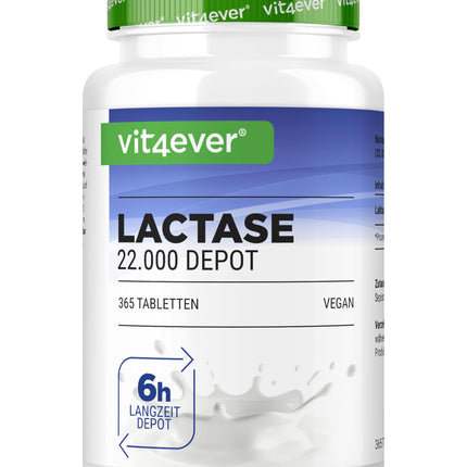 Lactase 22,000 Depot - 365 tabletes ar depo efektu (Sepismart® Slow Release) - Augsta deva ar 22 000 FCC vienībām - Laktozes un piena nepanesības gadījumā - Bez nevēlamām piedevām