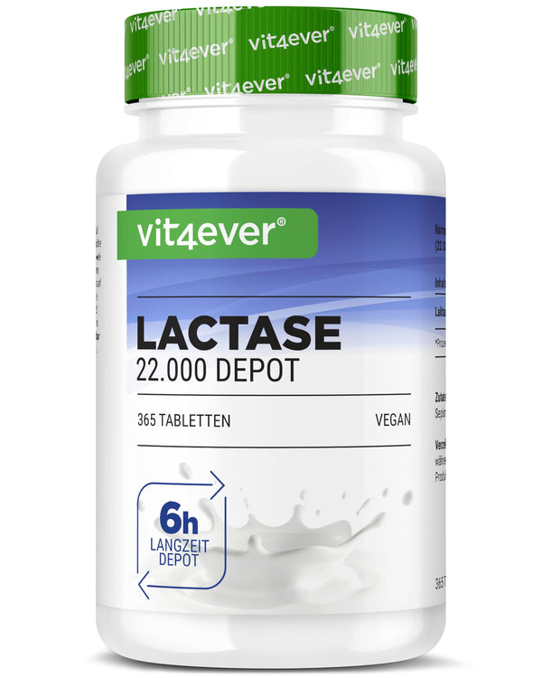 Lactase 22,000 Depot - 365 tabletes ar depo efektu (Sepismart® Slow Release) - Augsta deva ar 22 000 FCC vienībām - Laktozes un piena nepanesības gadījumā - Bez nevēlamām piedevām