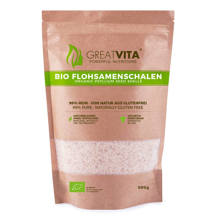 GreatVita organiskās psilija sēnalas, 99% tīras, 500 g Indijas psilija sēnalas, bagātas ar šķiedrvielām, pulveris