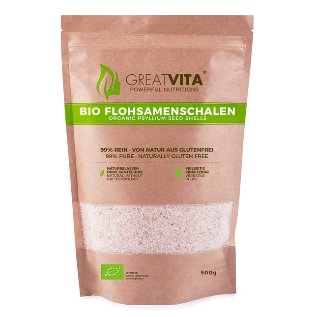 GreatVita organiskās psilija sēnalas, 99% tīras, 500 g Indijas psilija sēnalas, bagātas ar šķiedrvielām, pulveris