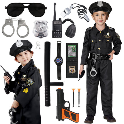 Policijas kostīms bērniem, karnevāla kostīmi bērniem, policijas formas tērpa komplekts, josta, cepure, rokudzelži, rācija karnevālam, Helovīna kostīms