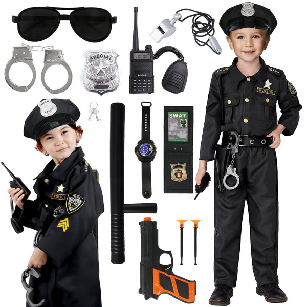 Policijas kostīms bērniem, karnevāla kostīmi bērniem, policijas formas tērpa komplekts, josta, cepure, rokudzelži, rācija karnevālam, Helovīna kostīms
