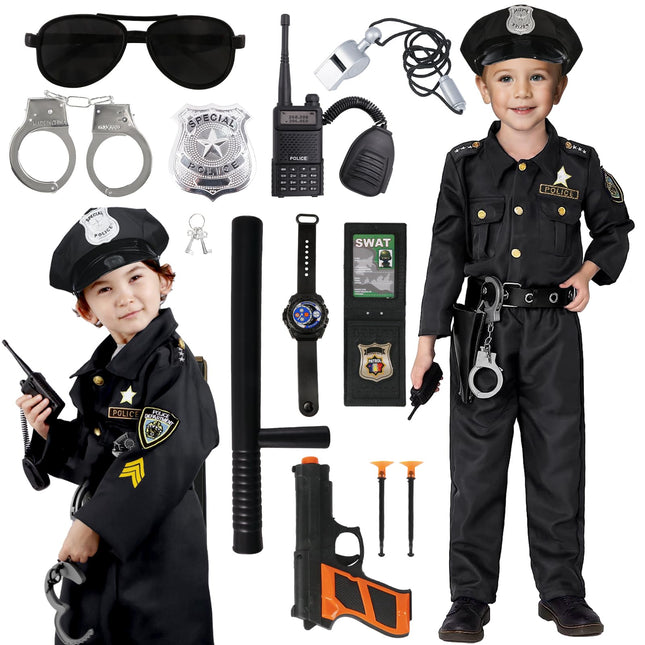 Policijas kostīms bērniem, karnevāla kostīmi bērniem, policijas formas tērpa komplekts, josta, cepure, rokudzelži, rācija karnevālam, Helovīna kostīms