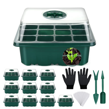 Flintronic 11 daļu 132 šūnu iekštelpu siltumnīcas pavairotājs, mini siltumnīcas pavairošanas komplekts, siltumnīcas pavairotājs ar vāku un ventilāciju, 40 augu marķieri, pavairošanas paplāte dārziem un dārzeņu dārziem