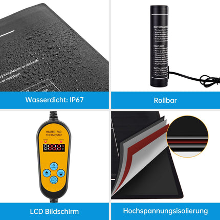 WADEO augu sildīšanas paklājiņš 52 x 25 cm, stādu sildīšanas paklājiņš ar termostatu no 5°C līdz 45°C, siltumnīcas sildīšanas paklājiņš ūdensnecaurlaidīgs, siltāks paklājiņš stādu diedzēšanai