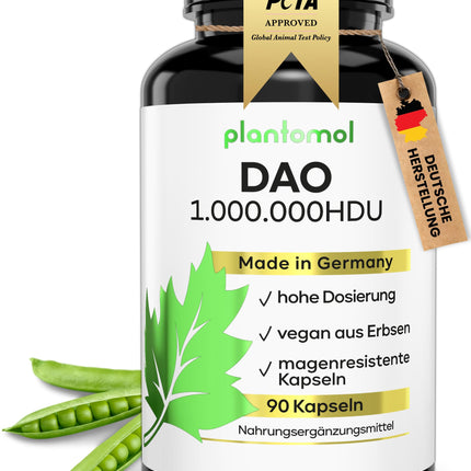 DAO kapsulas — 1 000 000 HDU — tikai 1 kapsula dienā — DAO enzīms no zirņiem — vegāns DAO — 1 miljons histamīnu noārdošu vienību — 3 mēnešu krājums
