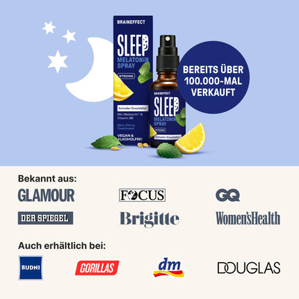 BRAINEFFECT MIEGA SPRAY STRONG The Original® - melatonīna aerosols ar augstu devu - 240 dienu lietošanai - ar piparmētru, citronu, lavandu un ašvagandu, bez cukura