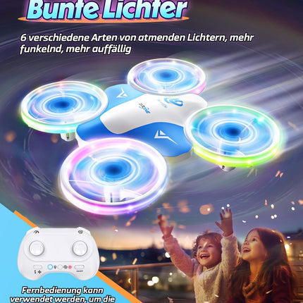 Korffe mini drons bērniem no 6, 7, 8, 9 un 10+ gadu vecuma zēniem, RC lidmašīnas rotaļu drons bērniem un iesācējiem ar LED gaismām, dāvanas iekštelpām un āra aktivitātēm zēniem un meitenēm