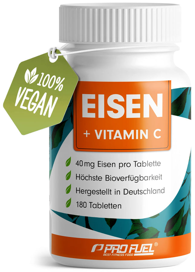 Dzelzs tabletes 180x ar 40 mg dzelzs + C vitamīnu (40 mg) no mežrozīšu augļiem - VEGĀNAS tabletes ar bioloģiski pieejamu, augstu bisglicināta devu - bez nevēlamām piedevām