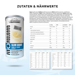 Layenberger Fit+Feelgood Slim kokteilis pulveris, ēdienreizes aizvietotājs 12 porcijām ar 214 kcal katrā (1x 396 g) - vaniļas krēms