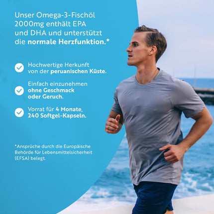 Omega 3 kapsulas, lielas devas 240–2000 mg zivju eļļas kapsulas ar 660 mg EPA un 440 mg DHA vienā porcijā — Omega 3 eļļa, tīra zivju eļļa no ilgtspējīgas zvejniecības — Testēts/sertificēts Vācijā — Nutravita