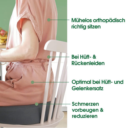 Vital Kissen® ortopēdiskais sēdekļa spilvens – ortopēdisks spilvens | Ķīļveida spilvena krēsls | ergonomisks | Mazina spiedienu uz gurniem, muguru un jostas skriemeļiem | Piemīt sāpes mazinoša iedarbība | novērš sliktu stāju | antracīts