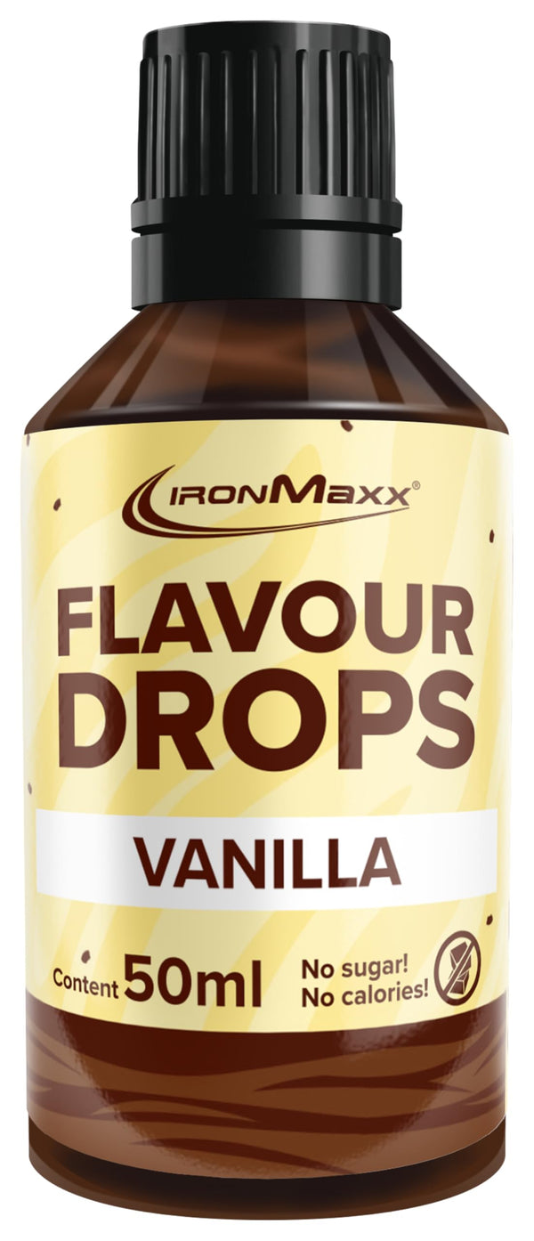 IronMaxx garšas pilieni - vaniļa 50ml | bez kalorijām un bez cukura | vegānu garšas pilieni ēdiena saldināšanai | praktisks pilinātāja vāciņš