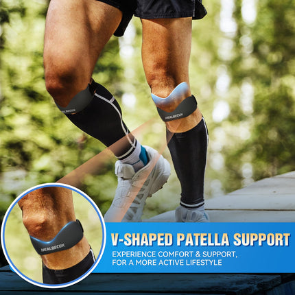 Healrecux Patellar Tendon Brace, ceļa locītavas ortoze Patella ceļgala atbalstam futbolam, basketbolam, skriešanai, tenisam, tendinīta, volejbola un pietupieniem, Patellar Tendon ceļgala atbalsts, melns