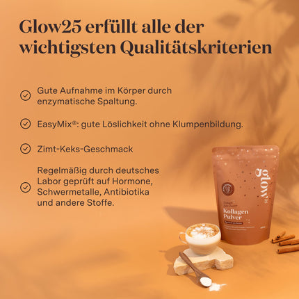 Glow25® kolagēna pulveris ar kanēļa cepumu [450 g] - kolagēna hidrolizāts - 1. un 3. tipa peptīdi - laba šķīdība