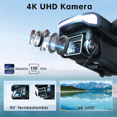 Izturīgs bezkontaktu motora drons ar 84 minūšu īpaši ilgu lidojuma laiku, drons ar 4K HD kameru iesācējiem, CHUBORY A77 WiFi FPV kvadrokopters, sekošanas režīms, automātiska nolaišanās, 3 baterijas, pārnēsāšanas soma