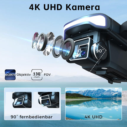 Izturīgs bezkontaktu motora drons ar 84 minūšu īpaši ilgu lidojuma laiku, drons ar 4K HD kameru iesācējiem, CHUBORY A77 WiFi FPV kvadrokopters, sekošanas režīms, automātiska nolaišanās, 3 baterijas, pārnēsāšanas soma