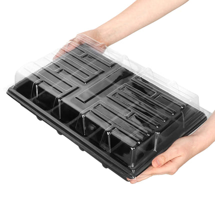 com-four® 8 daļu audzēšanas komplekts, komplektā ietilpst ūdens paplātes, siltumnīcas vāks un podu plāksnes ar 96 šūnām augu audzēšanai telpās (8 daļu - audzēšanas komplekts 38x25cm)