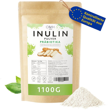 Inulīna pulveris, prebiotikas, šķiedrvielas, 1100 g (1,1 kg), audzēts Eiropā, cigoriņu sakne, vegāns