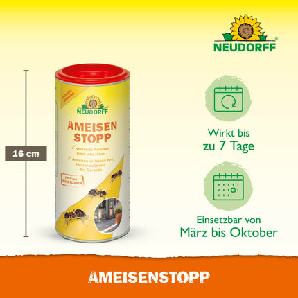 Neudorff AmeisenStopp – Gatavs lietošanai skudru pakaiši ātri padzen skudras no celiņiem un pūžņiem ap māju, bez insekticīdiem, 200 g, balts