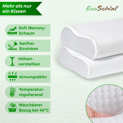EcoSchlaf® ortopēdiskais spilvens 2025 Premium kakla atbalsta spilvens – sertificēts – spilvens gulēšanai uz sāniem Kakla spilvens, kas izgatavots no mīkstām atmiņas putām – ergonomisks spilvens – kakla sāpēm – regulējams augstums
