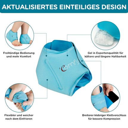 Comfytemp dzesēšanas aproces pēdas potītes želejas dzesēšanas spilventiņi (2 iepakojumi), dzesēšanas pārsējs potītes sāpju mazināšanai, auksti silti kompresi, atkārtoti lietojami ledus iepakojumi Ahilleja cīpslai 30x11cm