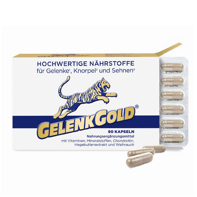 GelenkGold locītavu kapsulas 90 kapsulas Augsta deva, uztura bagātinātājs locītavām¹, skrimšļiem² un cīpslām³ ar hondroitīnu, glikozamīnu un vīraku