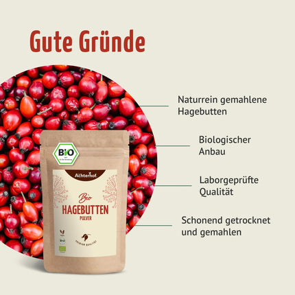 Bioloģisks mežrozīšu pulveris 1000g | veselas mežrozīšu masas | augļu, salds un pikants aromāts | 100% bioloģisks mežrozīšu pulveris neapstrādātas pārtikas kvalitātē | no Ahterhofas