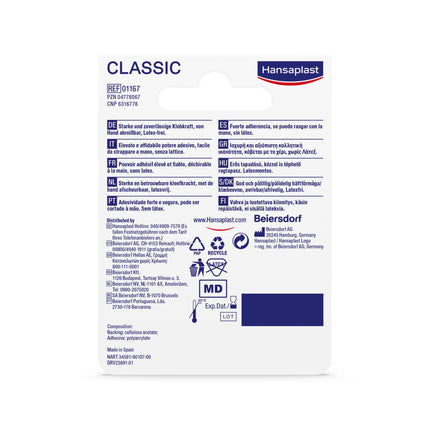 Hansaplast fiksācijas plāksteris Classic (5 m x 1,25 cm), lente brūču pārsēju vienkāršai un drošai fiksācijai, pašlīmējošs plāksteris rullis ar spēcīgu līmes spēku.