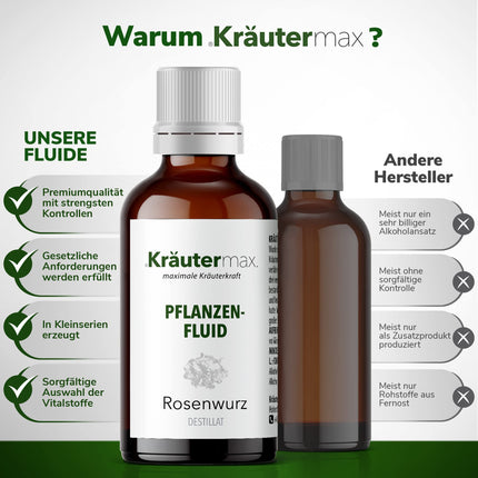 JAUNS! Kräutermax Rhodiola Rosea pilieni | Rhodiola Rosea destilāts kā ideāls papildinājums rožu sakņu kapsulām | Rhodiola Rosea augsta deva vegānisks saskaņā ar Kräutermax | Rhodiola rosea šķidrums | 1 x 50 ml
