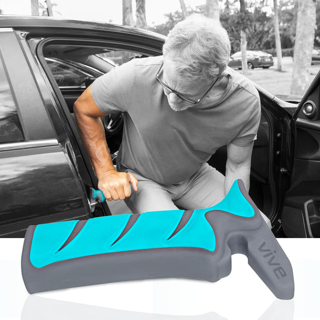 Vive Auto Assistant — transportlīdzekļa palīgrīks — stāvošs mobilitātes palīglīdzeklis vecāka gadagājuma cilvēkiem — drošības durvju rokturis AutoCane — pārnēsājams satvērējs senioriem un cilvēkiem ar invaliditāti, zilganzaļš