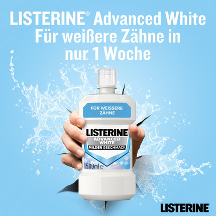 LISTERINE Advanced White mild (500 ml), antibakteriāls mutes skalošanas līdzeklis noturīgu zobu traipu noņemšanai, mutes skalošanas līdzeklis ar maigu balināšanas tehnoloģiju, baltākiem zobiem tikai 1 nedēļas laikā