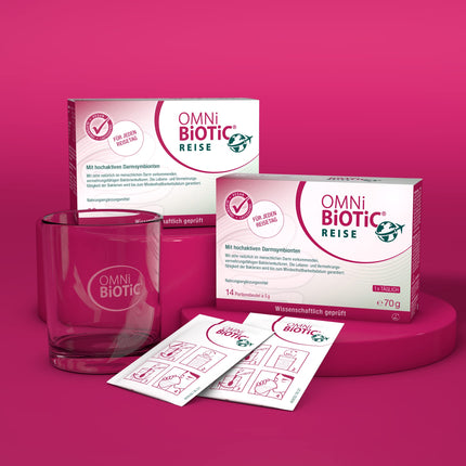 OMNi BiOTiC ceļojumi | 14 porcijas (70 g) | 10 baktēriju celmi | 5 miljardi baktēriju vienā dienas devā | Pulveris | Vegāns | Bez glutēna | Bez laktozes | Ikdienas lietošanai