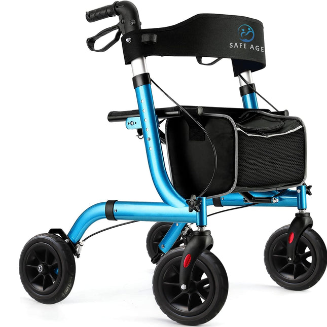 Safe Age salokāms un viegls rollators ar sēdekli - staigāšanas palīglīdzeklis senioriem, rollators mājām iekštelpās un ārā - ar atzveltni un nūjas turētāju
