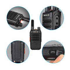 Retevis RB635 divvirzienu rācija ar lukturīti, PMR446 bezlicencēts radio, liela darbības rādiusa, mini divvirzienu rāciju komplekts ar USB kabeli, rācijas ar VOX ģimenes pastaigām, kempingam (melns, 2 iepakojumi)
