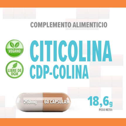 Citicoline CDP holīns 250 mg 60 vegāniskas kapsulas, laboratoriski pārbaudītas, augstas koncentrācijas, bez pildvielām vai palielinātājiem, bez ĢMO