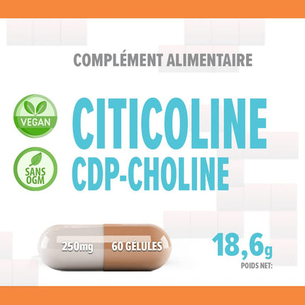 Citicoline CDP holīns 250 mg 60 vegāniskas kapsulas, laboratoriski pārbaudītas, augstas koncentrācijas, bez pildvielām vai palielinātājiem, bez ĢMO