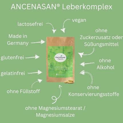 ANCENASAN aknu komplekss Premium 180 kapsulas - uzpildes iepakojums - tradicionāls 49 atlasītu rūgto garšaugu un garšvielu maisījums ar holīnu - vegāns, bez glutēna, ražots Vācijā