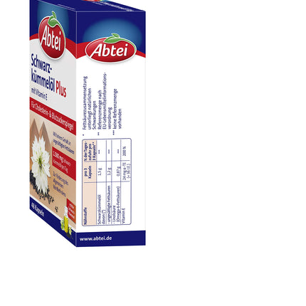 Abtei melnā ķimeņu eļļa Plus - ar E vitamīnu - uztura bagātinātājs holesterīna un cukura līmeņa asinīs regulēšanai - 1 x 48 kapsulas