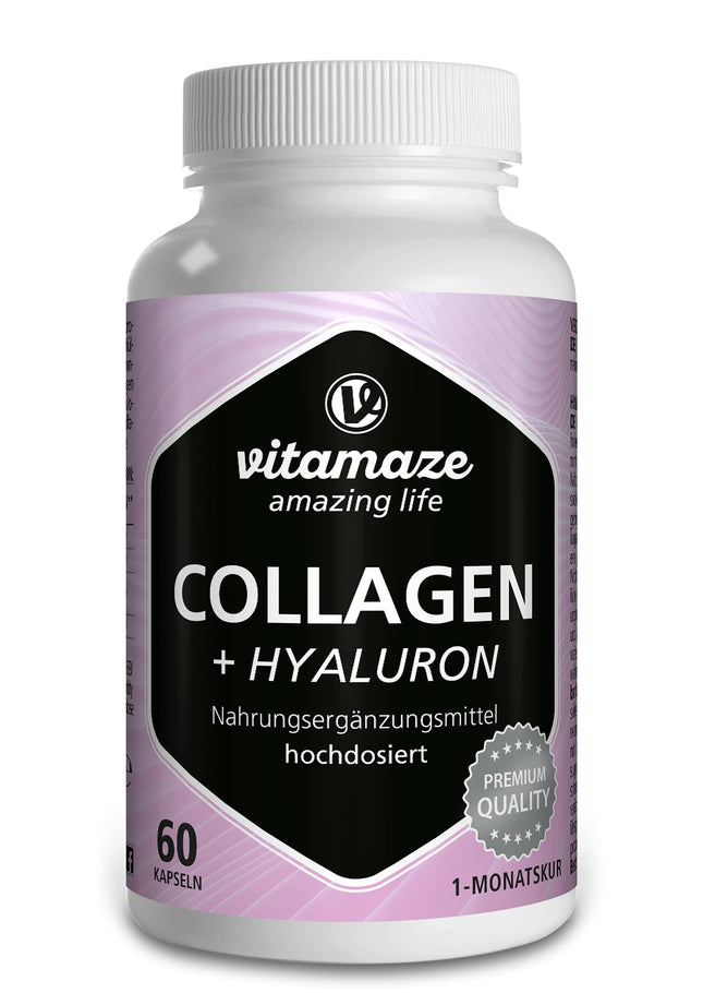 Augstas devas kolagēna kapsulas + hialuronskābe + hondroitīns + lizīns, 600 mg tīra kolagēna hidrolizāta dienā, 60 kapsulas 1 mēnesim, bioaktīvas un bez piedevām, ražotas Vācijā