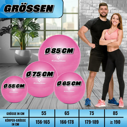 #DoYourFitness vingrošanas bumba, ieskaitot. lodīšu pumpis | Fitnesa sēžambumba no 55 cm līdz 85 cm | Pretpārsprāgšanas aizsardzība | Treniņu bumba jogai, pilates, sporta zālei, birojam un grūtniecēm | Fitnesa bumba un līdzsvara treniņš korsetes treniņam
