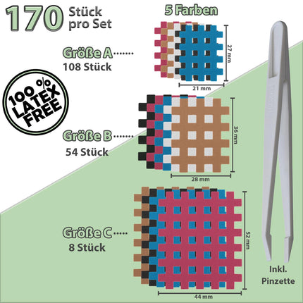 Šķērslīpējuma režģa plāksteri dažādos izmēros un daudzumos, daudzums: 170 gabali - AB un C izmērs