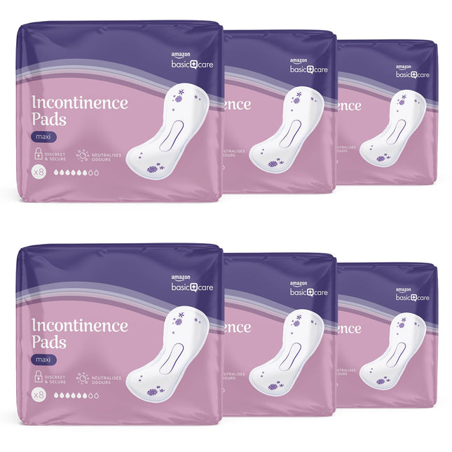 Amazon Basic Care nesaturēšanas ieliktņi Maxi, bez smaržas, 6 iepakojumi pa 8 (48 ieliktņi)