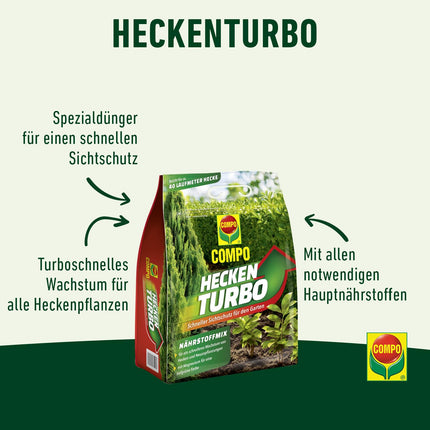 COMPO Hedge Turbo - spēcīgs īpašs mēslojums dzīvžogiem un jauniem stādījumiem - dzīvžogu mēslojums ātrai augšanai - 4 kg, zaļš -